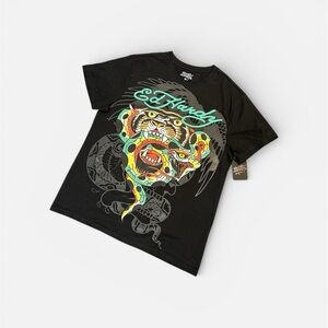 Ed Hardy Black T-Shirt with Colorful Tiger Graphic